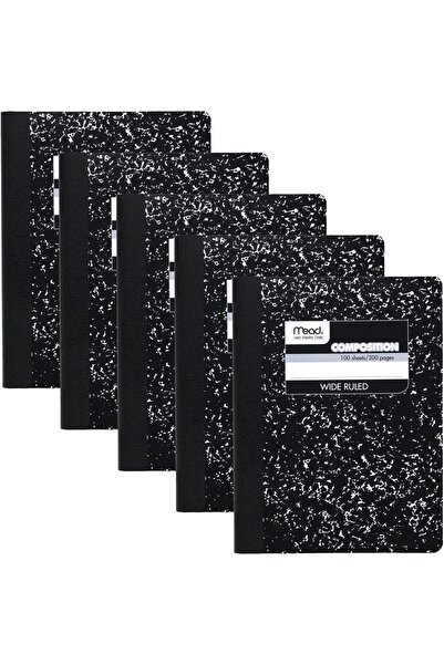 Mead Composition Notebooks, Wide Ruled Paper, 100 Sheets, Comp Book, 5 Pack