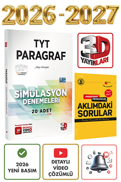3D Yayınları TYT 3D Paragraf Simülasyon Denemeleri ÖSYM Tarzında 20 Adet Deneme