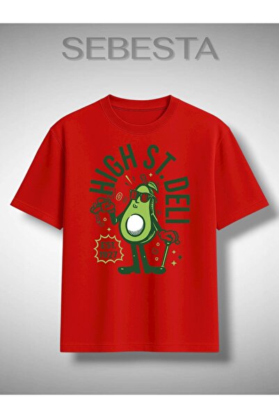 Sebesta Fashion تي شيرت أفوكادو مطبوع بريميوم كبير الحجم