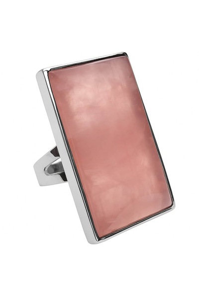 ZODIACOOL Inel Cuartz Roz, piatra dreptunghiulară mare, oțel inoxidabil, regl...