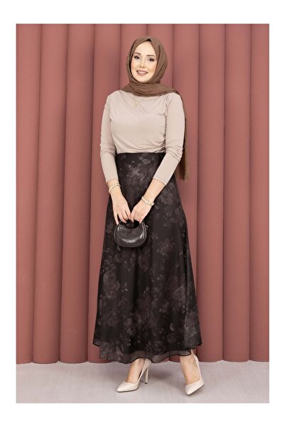 Blue Morpho Floral Pattern Lined Trend Chiffon Skirt