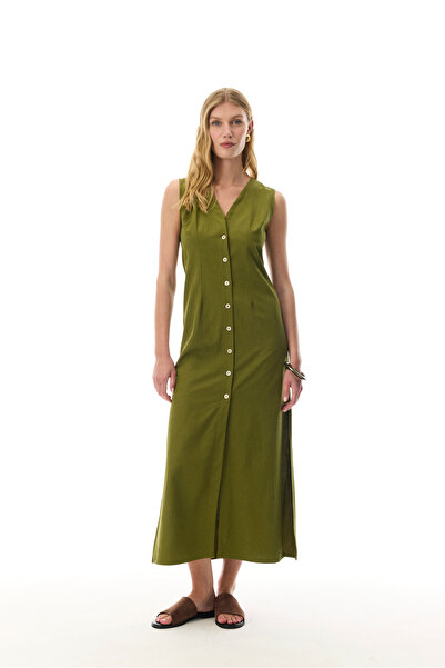 Mudo DÜZ KESİM KOLSUZ V YAKA UZUN ELBİSE