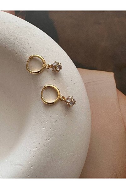 Esmeray Aksesuar Medikal Çelik Gold Renk Zirkon Taşlı Sallantılı Kıkırdak Küp...
