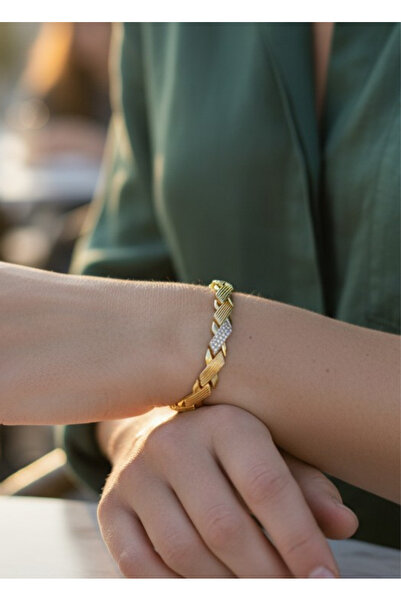 BİJU YILMAZ Xuping gold monarch edge bracelet with stone - 26xpb30