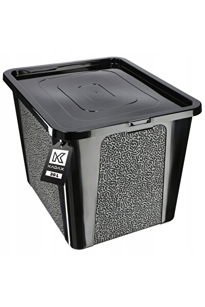 KADAX 30L Plastic Container with Lid Black Lockable Large Organizer Box