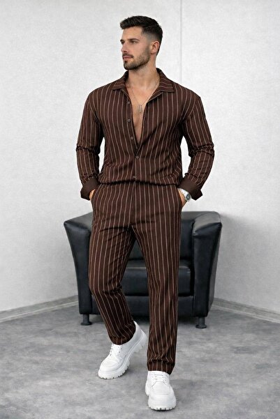 Minharir Men's Striped Crepe Suit
