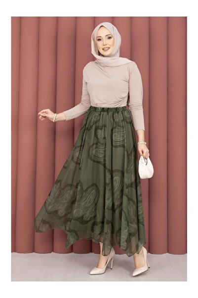 Blue Morpho Asymmetrical Cut Patterned Chiffon Skirt