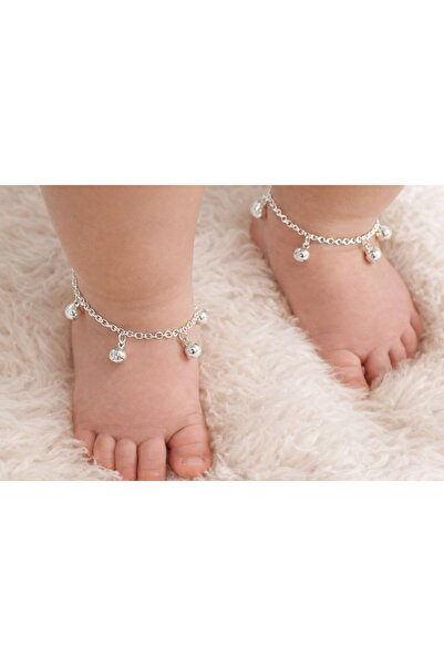 Shiklik قطعتان من خلاخيل الأطفال باللون الفضي مع الأجراس والسلاسل