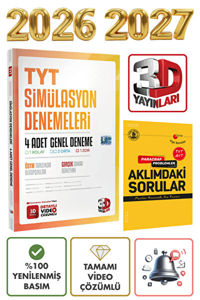 3D Yayınları TYT 4'lü Simülasyon Genel Deneme ÖSYM Tarzında 4 Adet Deneme