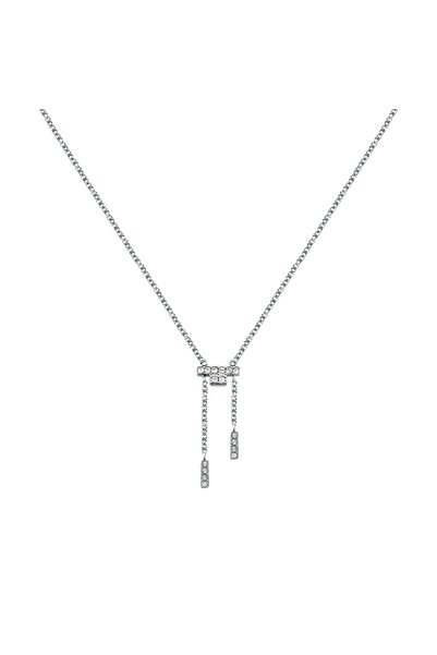 Trussardi T-Logo necklace, silver stainless steel, white crystals, length 45 ...