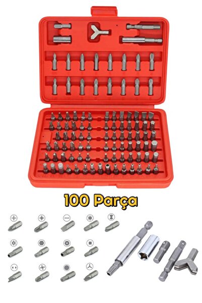 DepoMega 100 Parça CR-V Çelik Bits Uç Seti Torx Hex Düz Yıldız Y Model Delikl...
