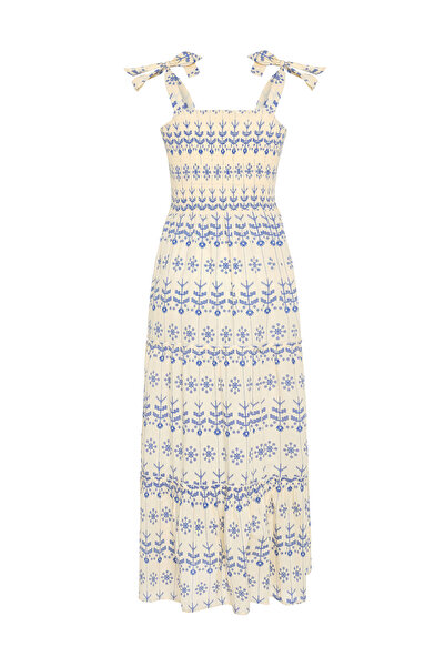 Mudo ETNİK BASKILI ASKILI KLOŞ UZUN ELBİSE