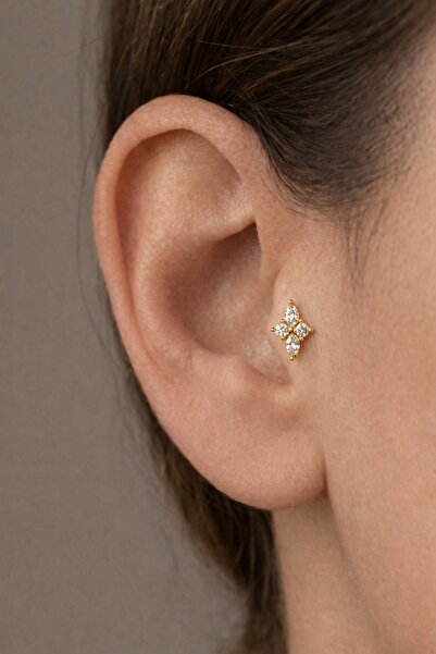 alysa jewelry Cerrahi Çelik Zirkon Taşlı Şık Arkası Düz Piercing 6mm Tragusa ...