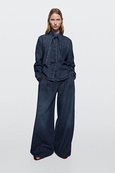 Massimo Dutti Yaka detaylı denim gömlek