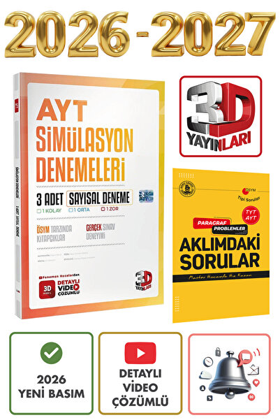 3D Yayınları AYT Sayısal 3'lü Simülasyon Deneme ÖSYM Tarzında 3 Adet Deneme
