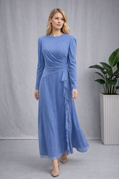 hiramir Yeni Sezon Kadın Simli Tül Abiye Elbise YZ2505