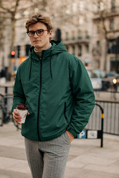 DAMGA JEANS Men's Pocketed Elite Comfort Lined Green Raincoat & Windbreaker