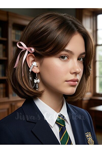 Jivva's Collection سماعات بلوتوث مضادة للفقدان، مع أقراط على شكل فيونكة وحامل...