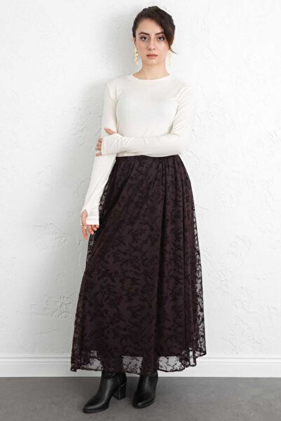 Blue Morpho Floral Flocked Tulle Lined Skirt