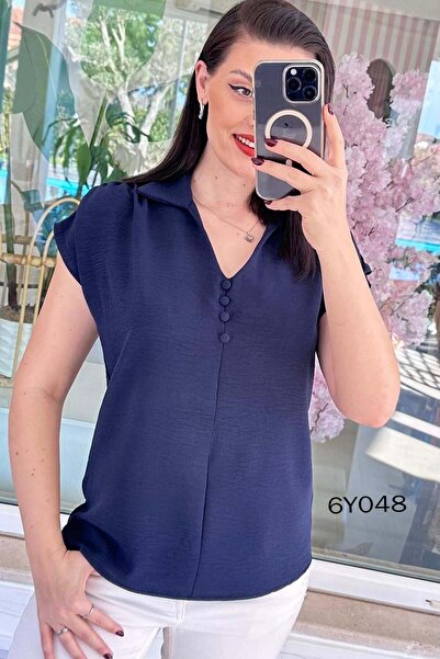 İnce Topuk Collared Buttoned Aerobin Blouse 6Y048