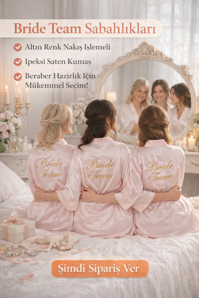 ALAZ TASARIM HOBİ 3’lü Pembe Nedime Sabahlığı–Saten Sabahlık–Kişiye Özel İsim...