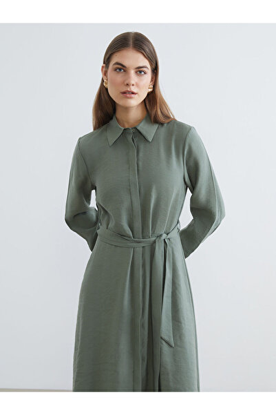 LC Waikiki Beli Belted Modal Mixed Shirt Dress