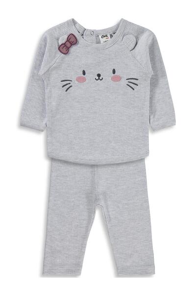 Civil Baby Kuyruk ve Kedi Baskılı 6-18 Ay Takım - Bej 18-24 Ay