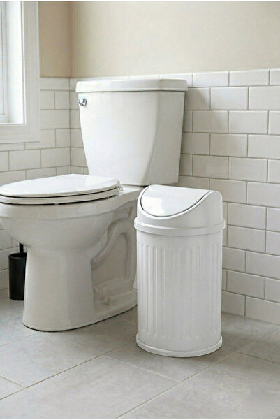 GörSeç سلة مهملات كلاسيكية سعة 12 لتر بغطاء دوار، سلة مهملات بيضاء للحمام وال...