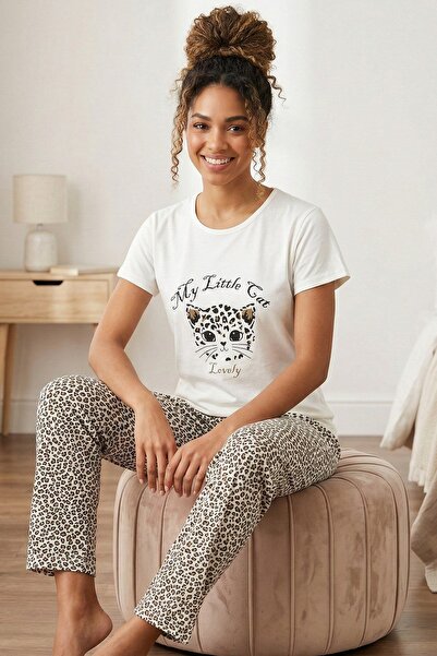 Niket Life Γυναικείο σετ πιτζάμες My Little Cat με σλόγκαν και έξι κοντομάνικ...