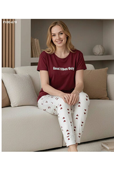 Sude Bordo kısa kol pijama takımı