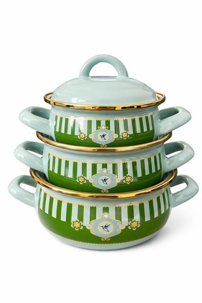 Premium Home Pr Home Alaria Green Enamel Mini Pot Set 12-14-16 cm
