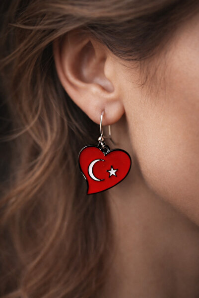 HER ŞEY NOTA www.herseynota.com Red Heart Patterned Moon Star Earrings – Meta...