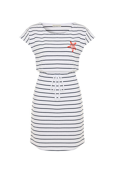 Mudo ÇİZGİLİ BELİ BAĞLAMALI MİNİ ELBİSE