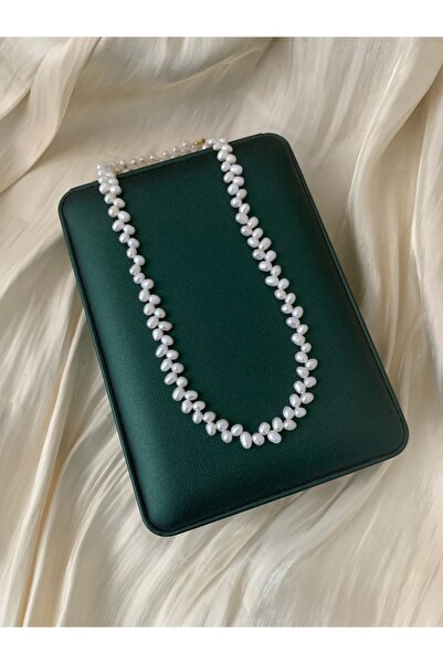 JOVİ ATELİER 40cm - Premium Doğal Başak Damla Model Kadın İnci Kolye - 40+7cm