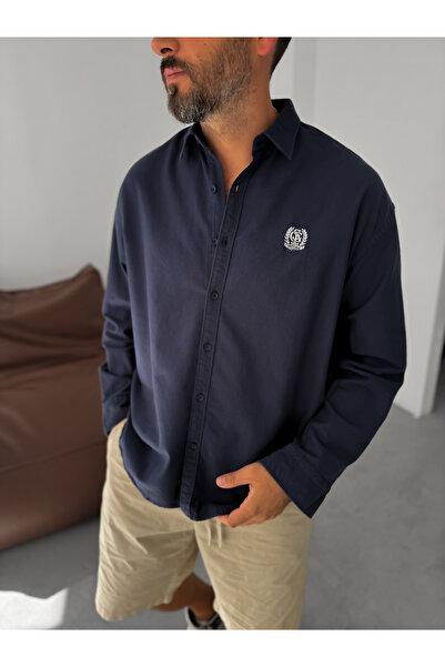 BYBASICMAN Mornarsko plava košulja Heritage Vezena Oversize kroj G-5725