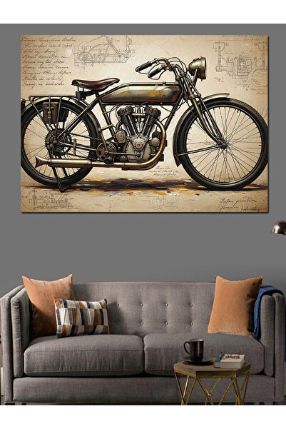 Artmeg Pânză decorativă cu ilustrație tehnică clasică a unei motociclete vech...
