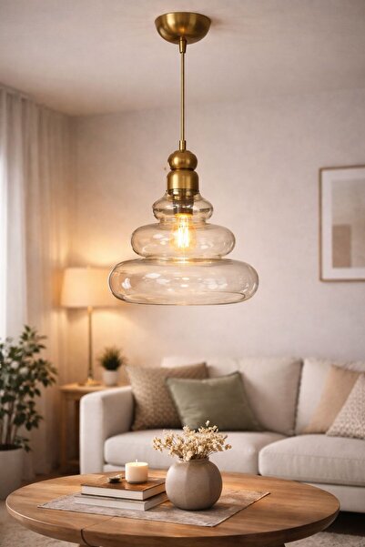 MARS CONCEPT Modern Cam Sarkıt Avize – Şeffaf 3 Katlı Dekoratif Eskitme Cam T...