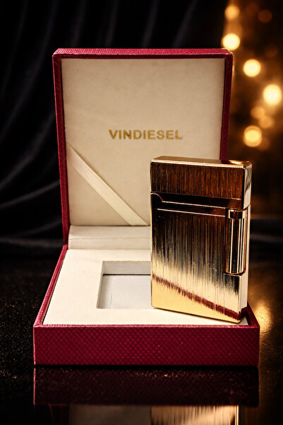 Vindiesel Premium Gold Gazlı Çakmak Zarif Çizgili Tasarım Lüks Metal Gövde Şı...