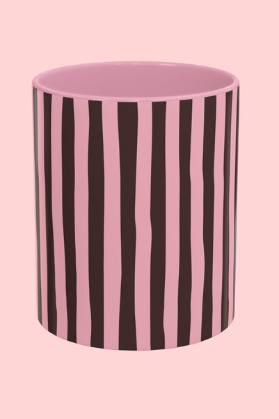 Midas Design "Sorbet Pop" Temalı Çizgili Pembe Porselen Tasarım Kupa