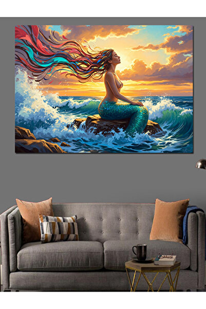 Artmeg Sirenă colorată cu păr care plutește în mare - Pânză decorativă - Masă...