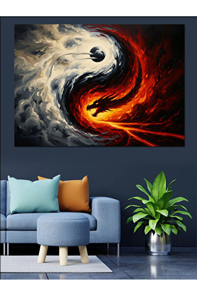 Artmeg Tablou decorativ Dragon și Ying Yang - Tablou din lemn MDF