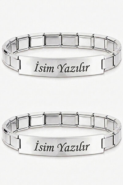 Takı Dükkanı Çift 2 Adet Kişiye Özel İsim Yazılı İtalyan Charm Plakalı Unisex...