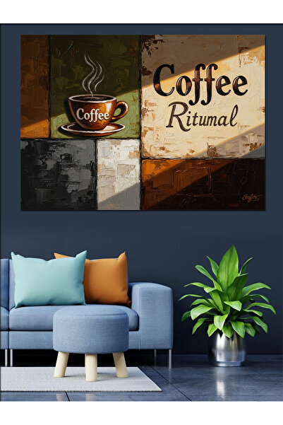 Artmeg Coffee Ritual Kitchen Written Painting Decorative Canvas - Mdf Wood Pa...