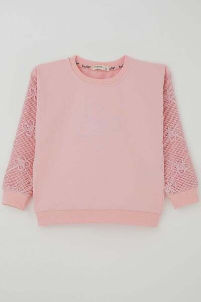 Breeze Hanorac pentru fete cu mâneci cu aplicații florale și detalii din plas...