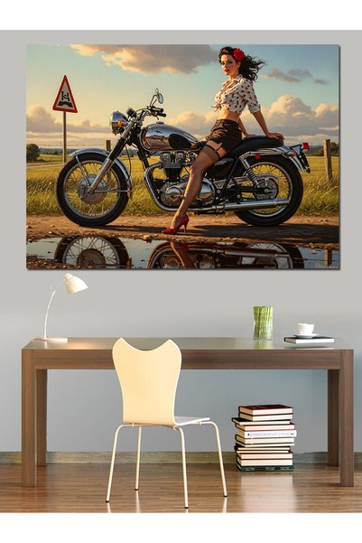 Artmeg Woman Biker Stopping on the Road with Garter Belt Decorative Canvas - ...