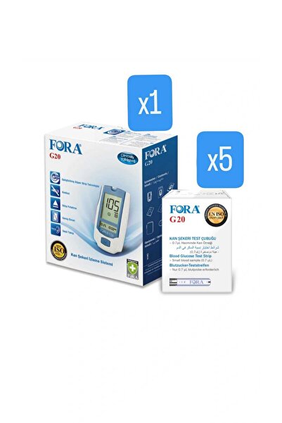 FORA G20 Şeker Ölçüm Cihazı + 5 Kutu Strip (250 Adet Ölçüm Çubuğu) Full Set
