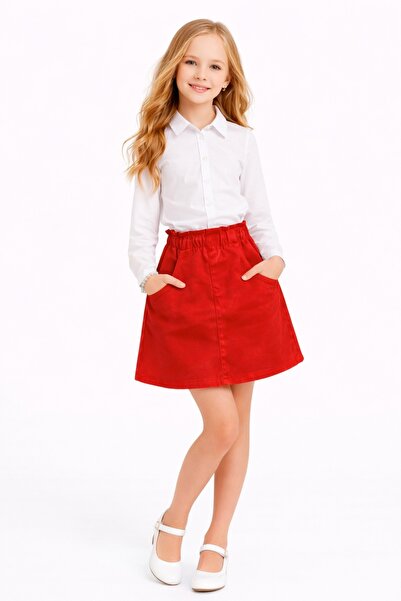 Nacar Kız Çocuk Gömlek ve Bel Detaylı Etek Kombini 23 Nisan 29 Ekim Gösteri K...