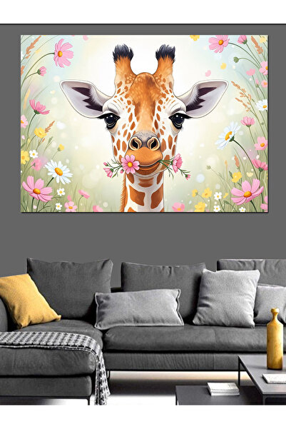Artmeg Cute Giraffe Baby in the Flower Garden Decorative Canvas - Mdf Wooden ...