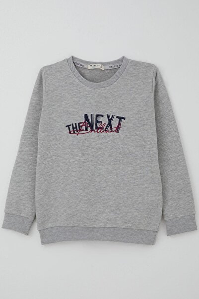 Breeze سويت شيرت للأولاد مطرز بحروف مطبوع للأعمار من 5 إلى 10 سنوات، رمادي مي...