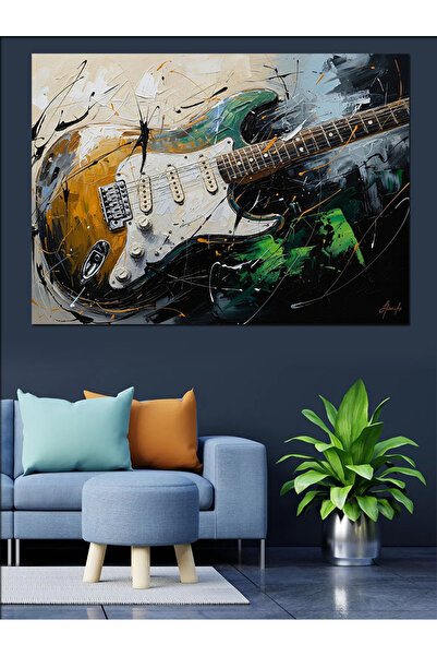 Artmeg Chitară electrică și pânză decorativă Color Explosion - Masă din lemn MDF